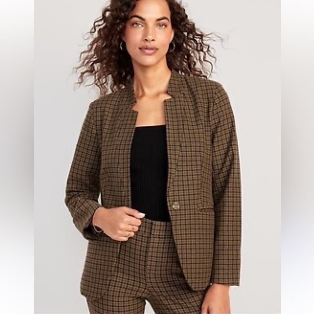 Old Navy Women's Tan Checkered Blazer